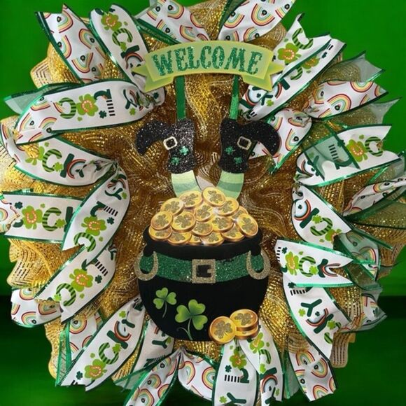 XL- wreath Beautiful St. Patrick’s Day wreath hand made deco mesh wreath - Picture 1 of 1